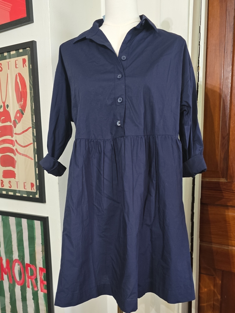Classic Navy Button-Front Women’s Shirt Dress Loft Nwt Small Petite